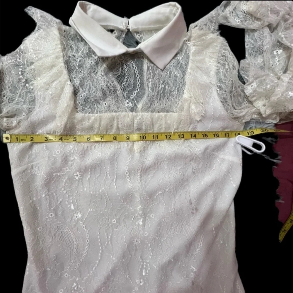 White Lace Blouse Button Collar Long Bell Sleeves
